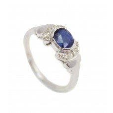 Sterling Silver 925 Ring Natural Blue Sapphire Stone Diamond Women Handmade A460